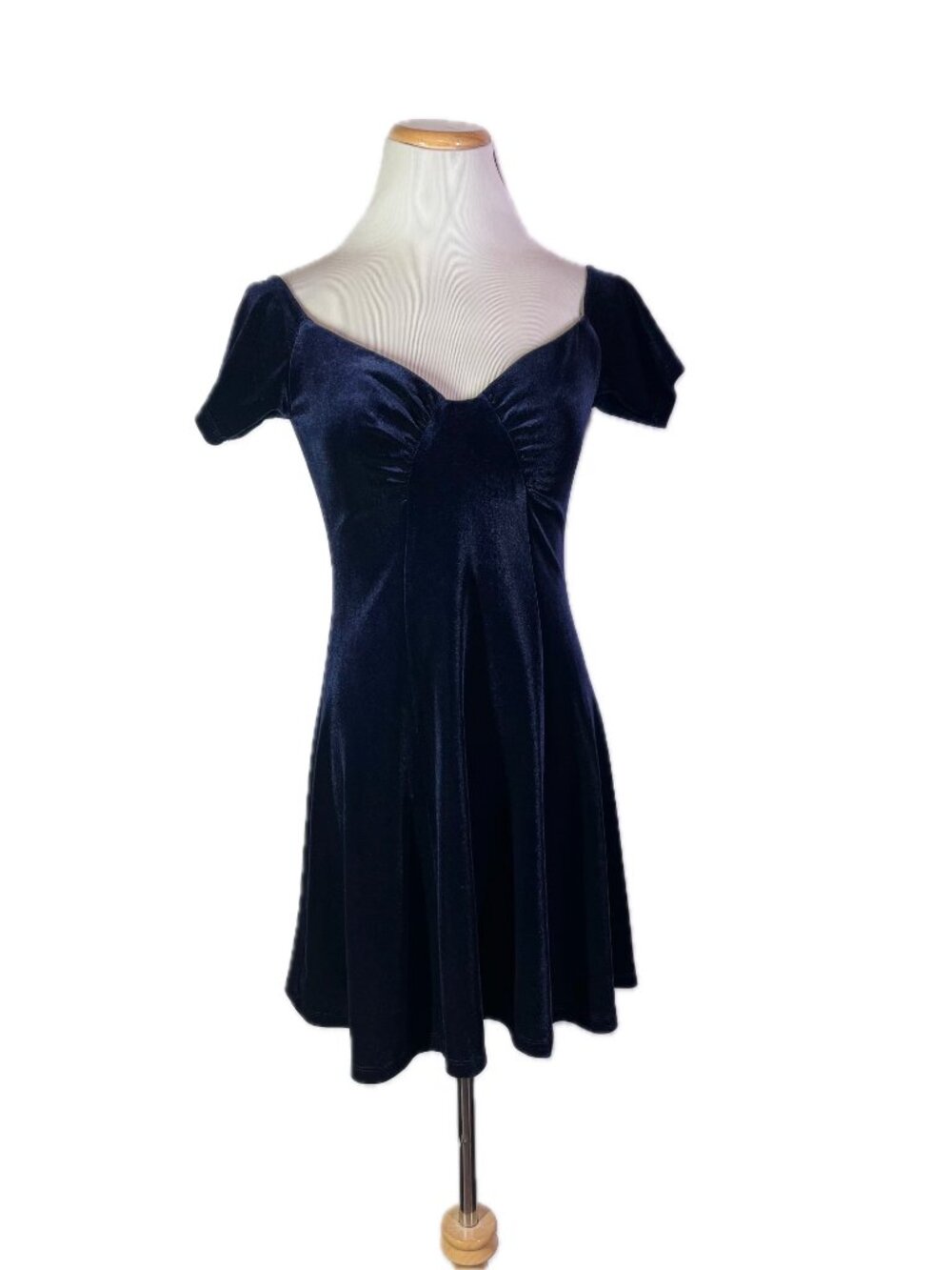 NBD Sz S Midnight Blue Velvet Eliana Flare Mini Dress Stretchy Off-the-Shoulder